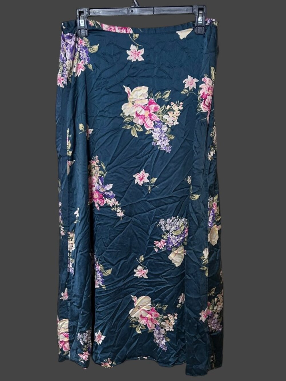 Vintage 90s The Limited 100% Silk Floral Maxi Skirt Deep Teal Whimsigoth Size 12